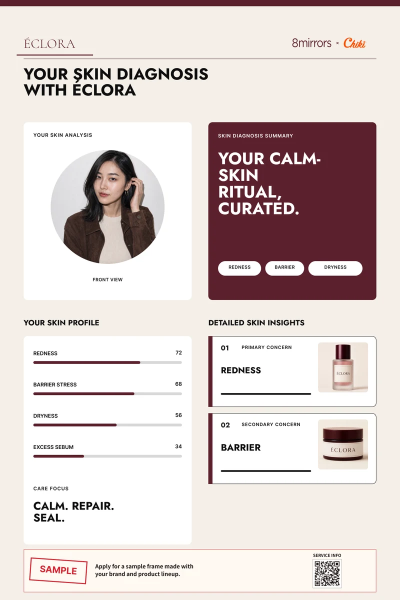 피부 분석과 제품 추천이 담긴 피부진단 샘플 리포트